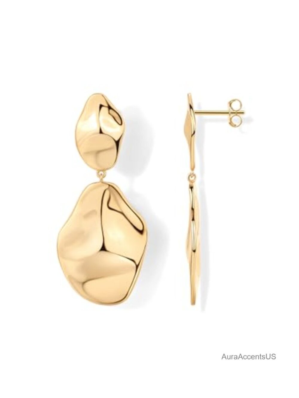 14K Gold Plated Teardrop Drop Dangle Earrings for Women Hammered Finish